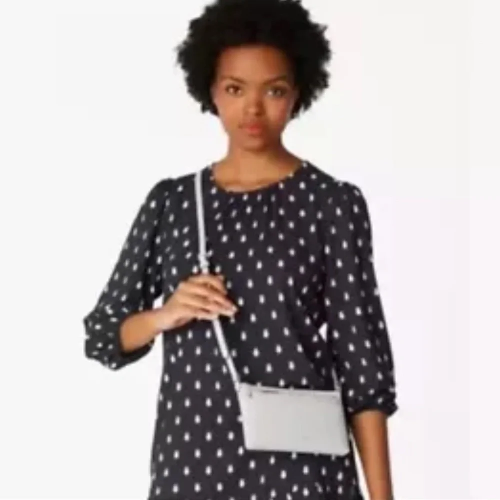 Kate Spade Staffiano Leather Top Zip Sadie Slim Platinum Purse Crossbody NWT